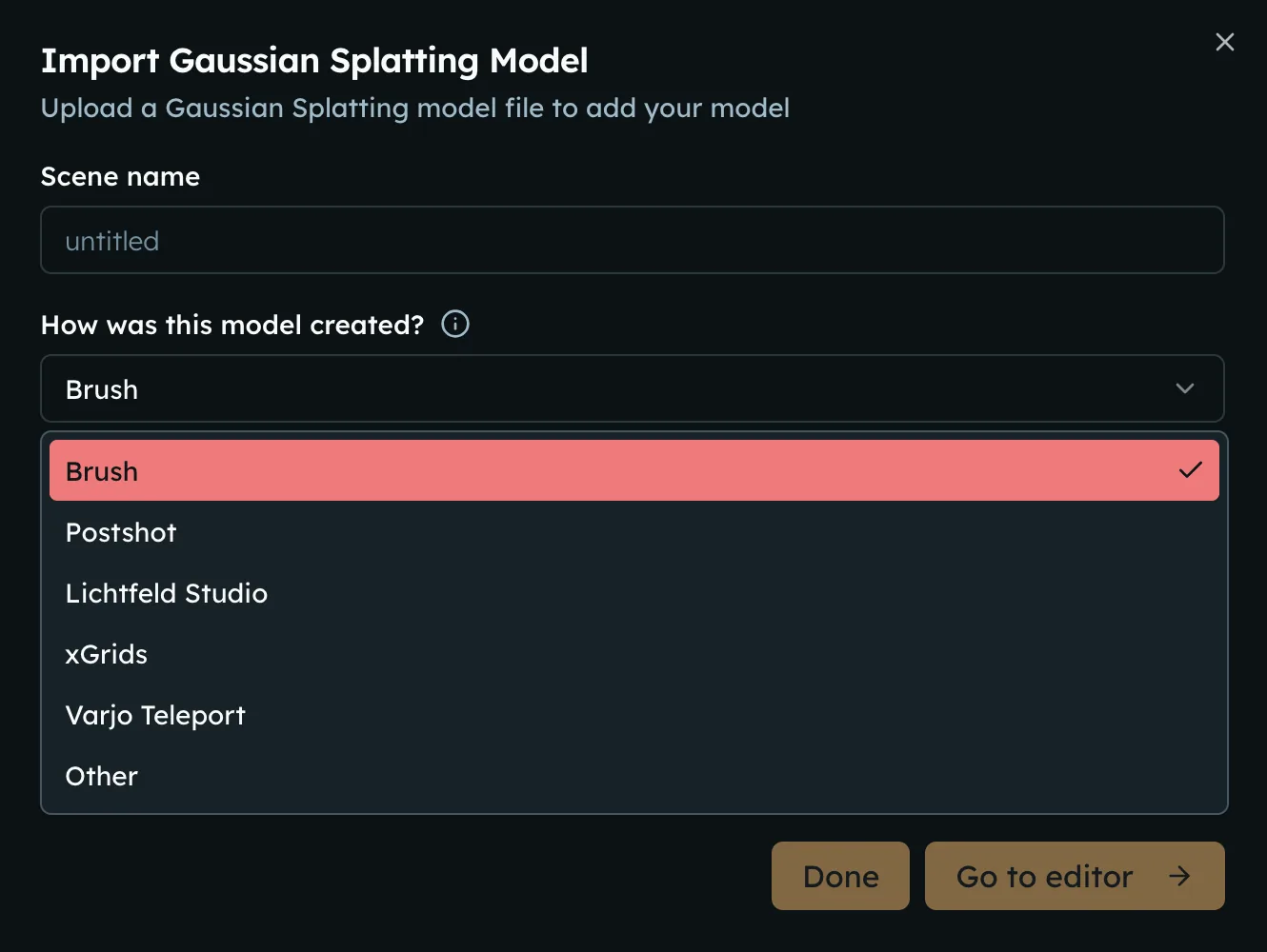 Upload modal source tools