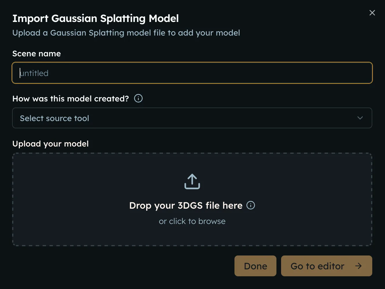 Upload modal source tools